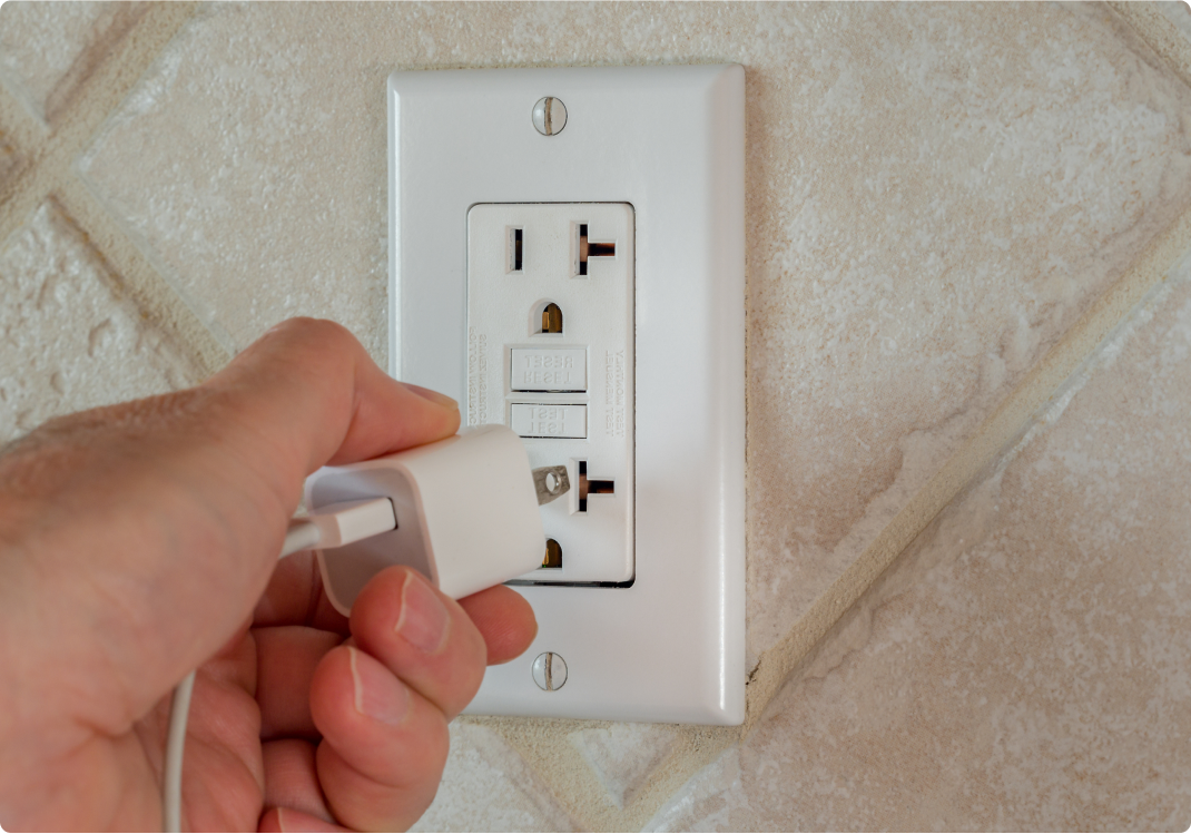 A standard GFCI wall outlet